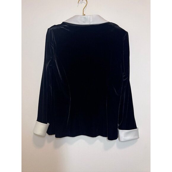 Alex Evenings Set Crystal Hook Front Satin Velvet Blazer Shirt Black Large - Picture 7 of 10